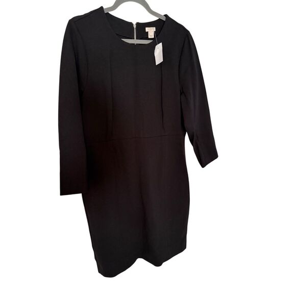 NWT J. Crew Womens Black Zip Ponte 3/4 Sleeve Stretch Knit Sheath Dress Size 16 - Picture 3 of 13